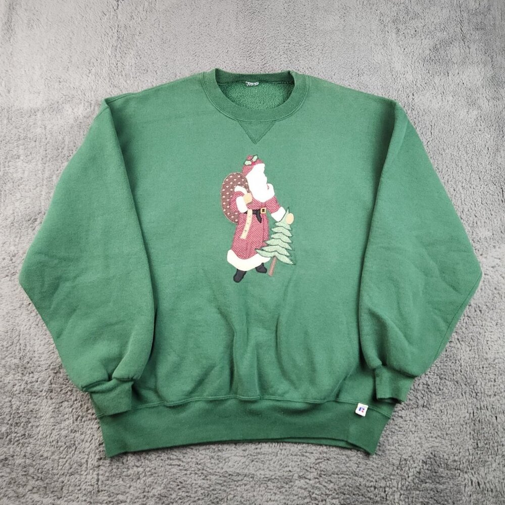 VTG Russel Athletic Crewneck Sweatshirt Men's XL Embroidered Santa Cottagecore